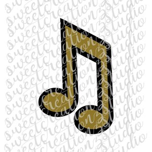May include: A graphic illustration of a beamed sixteenth note symbol. The musical note features a metallic gold fill color with a thick, bold black outline, creating a high-contrast design against a plain white background.