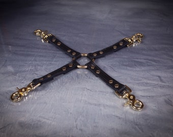 Hogtie "X" Bondage Connector Strap / Brass Hardware