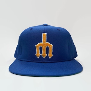 Seattle Mariners MLB New Era Major League Baseball Leather Sweatband Fitted Hat Size 7 1/4 Circa 1980s