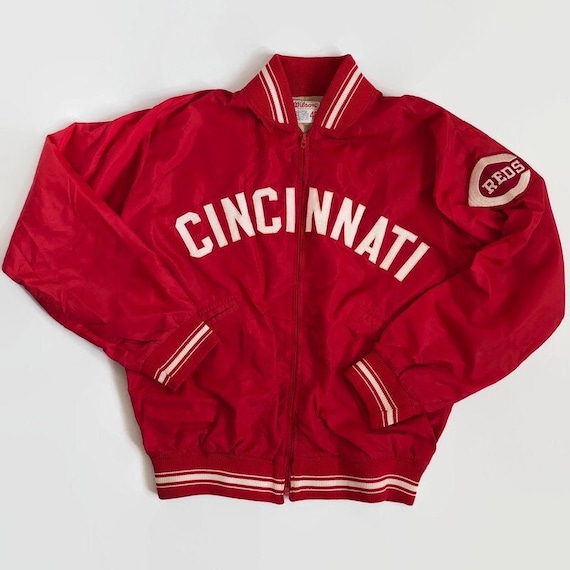Red satin baseball jacket sale
