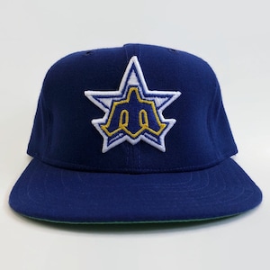 Seattle Mariners MLB New Era Major League Baseball Leather Sweatband Fitted Hat Size 7 Circa 1981-1986