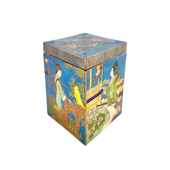 Trinket Box Oriental Cloisonné Enamel with Design… - image 4