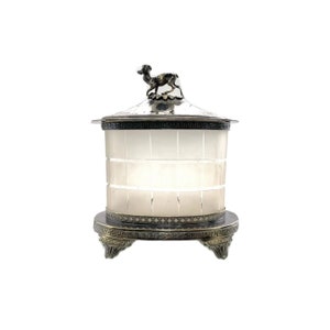 Tea Caddy with Ram Silver Plated Topped Glass Trinket Box Antique 1800s Decor