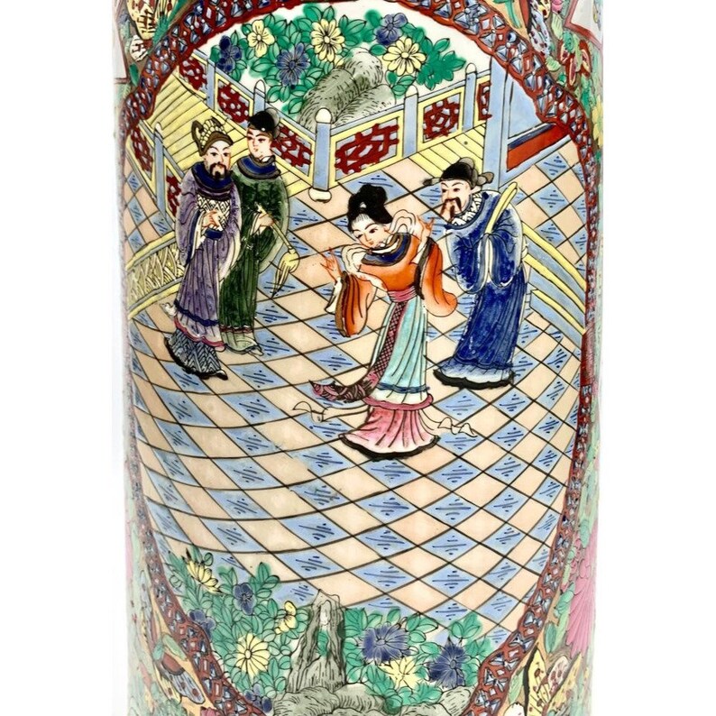 Vase / Umbrella Stand Oriental Decor Vintage Rose Medallion Etsy