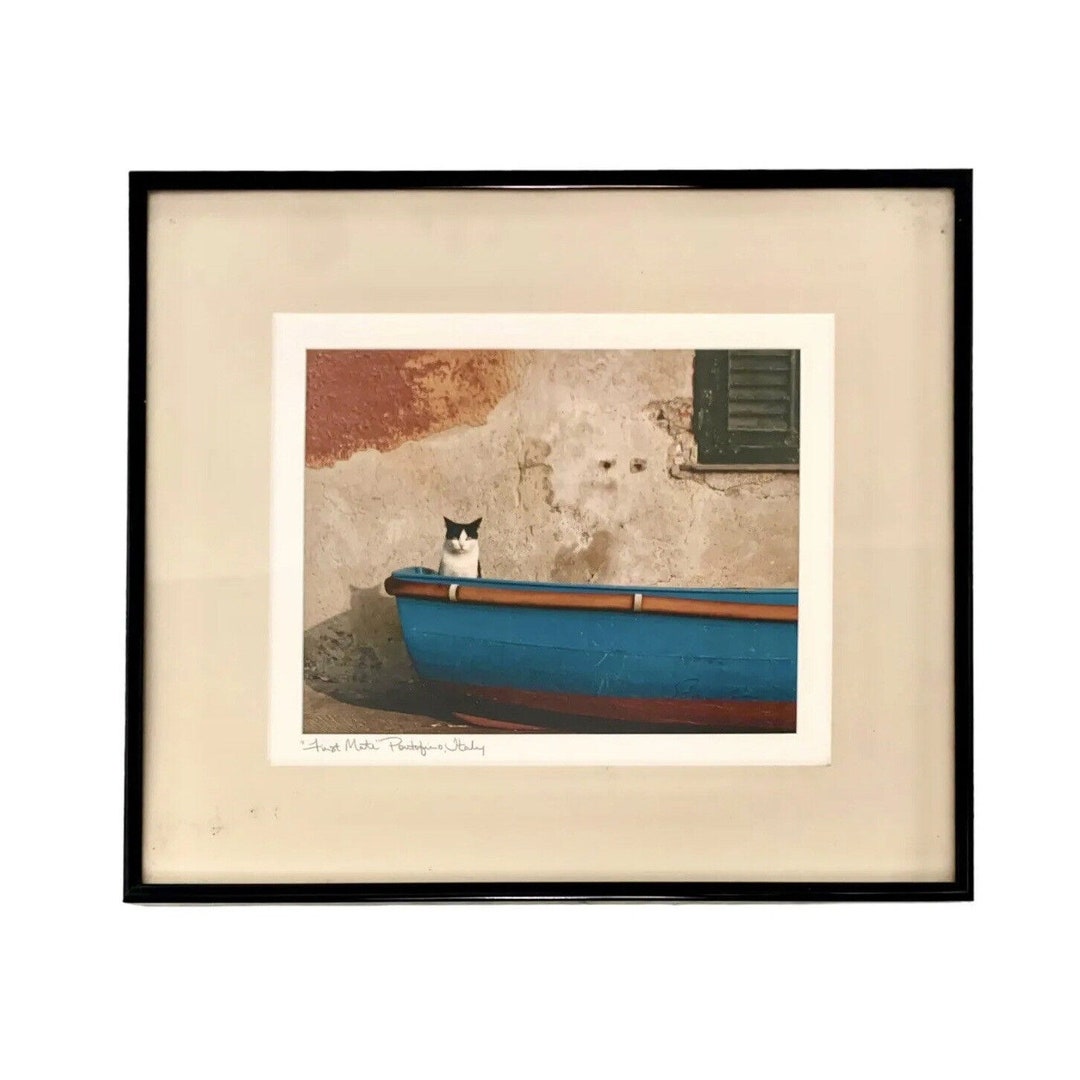 Art Cat in Boat Photo Title First Mate Signed John Scanlanframed Print