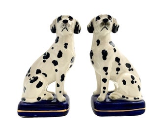 Dog Figurine Pair Dalmatian Black White Statue Fitz and Floyd Style Rare Vintage Decor