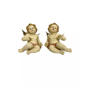 Cherub Figurine Pair Angel Old Vintage Adorable Hand painted Classic Decor