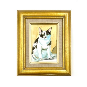 Painting Adorable Kitty Cat Watercolor in Golden Wood Frame Art Decor Gift