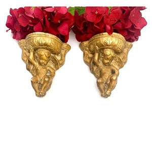 Cherub Wall Sconce Shelf Decor Pair Vintage Plaster for Home Decor