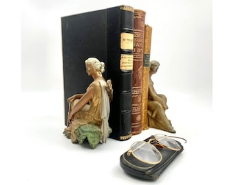 Vintage Greek Style Seated Lady Metal Bookends