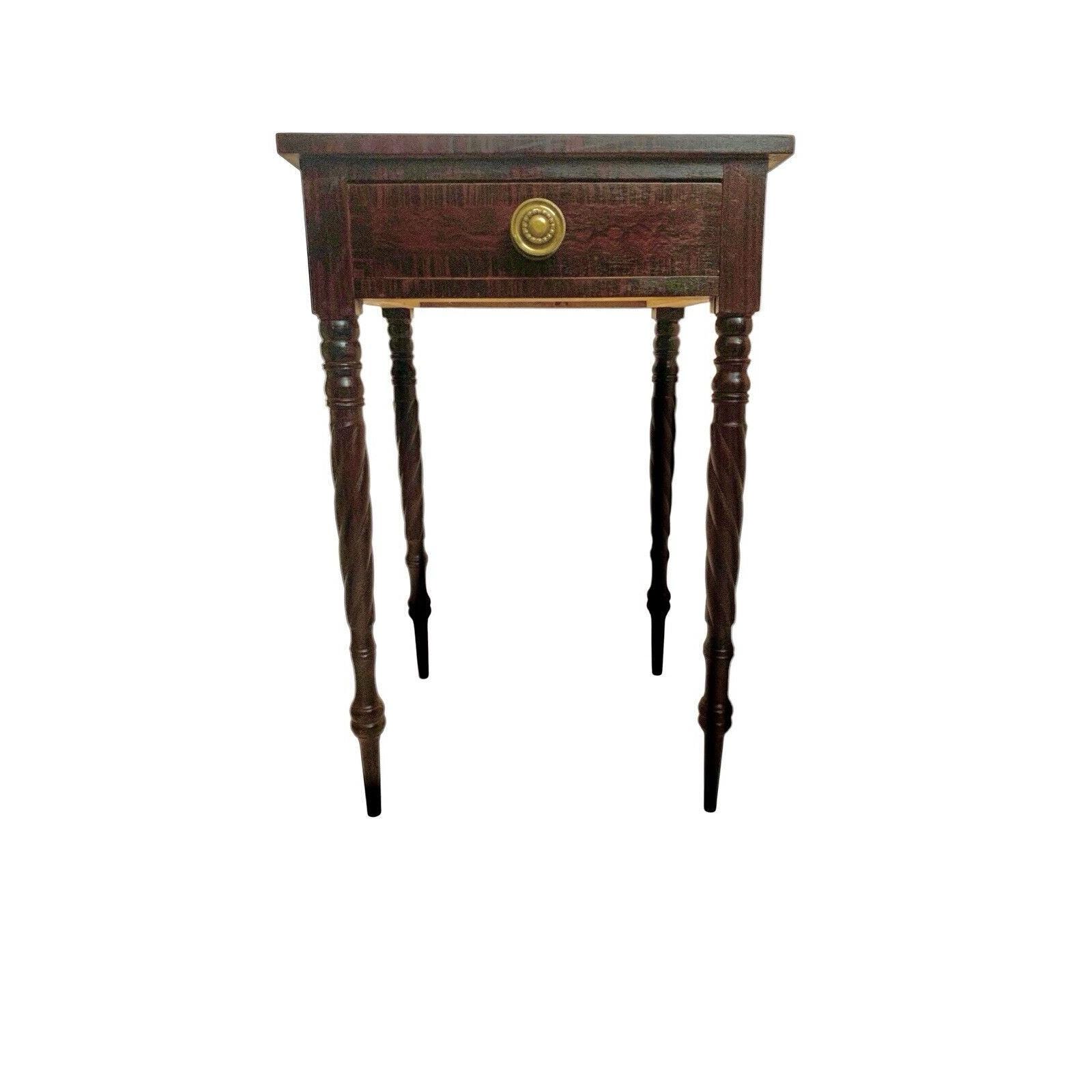 Side Table Vintage One Drawer Mahogany Wood with Spindle Leg and Brass Handle