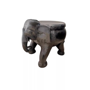 Elephant Stool Solid Heavy Carved Wood Plant Stand Vintage Decor