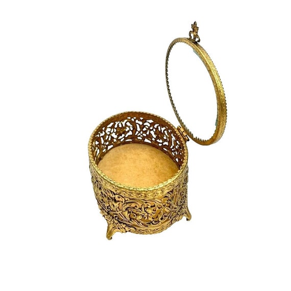 Jewelry Trinket Box Brass with Glass Top Vintage … - image 5
