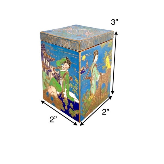 Trinket Box Oriental Cloisonné Enamel with Design… - image 2