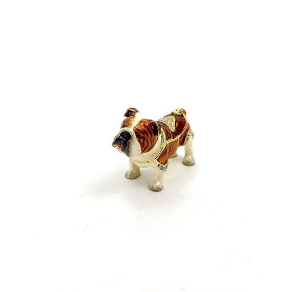 Dog BullDog Trinket Box Gemstone Enamel Adorable … - image 2