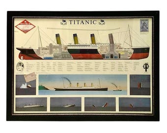 Titanic Memorabilia Poster Blueprint Framed Vintage Collectibles Decor