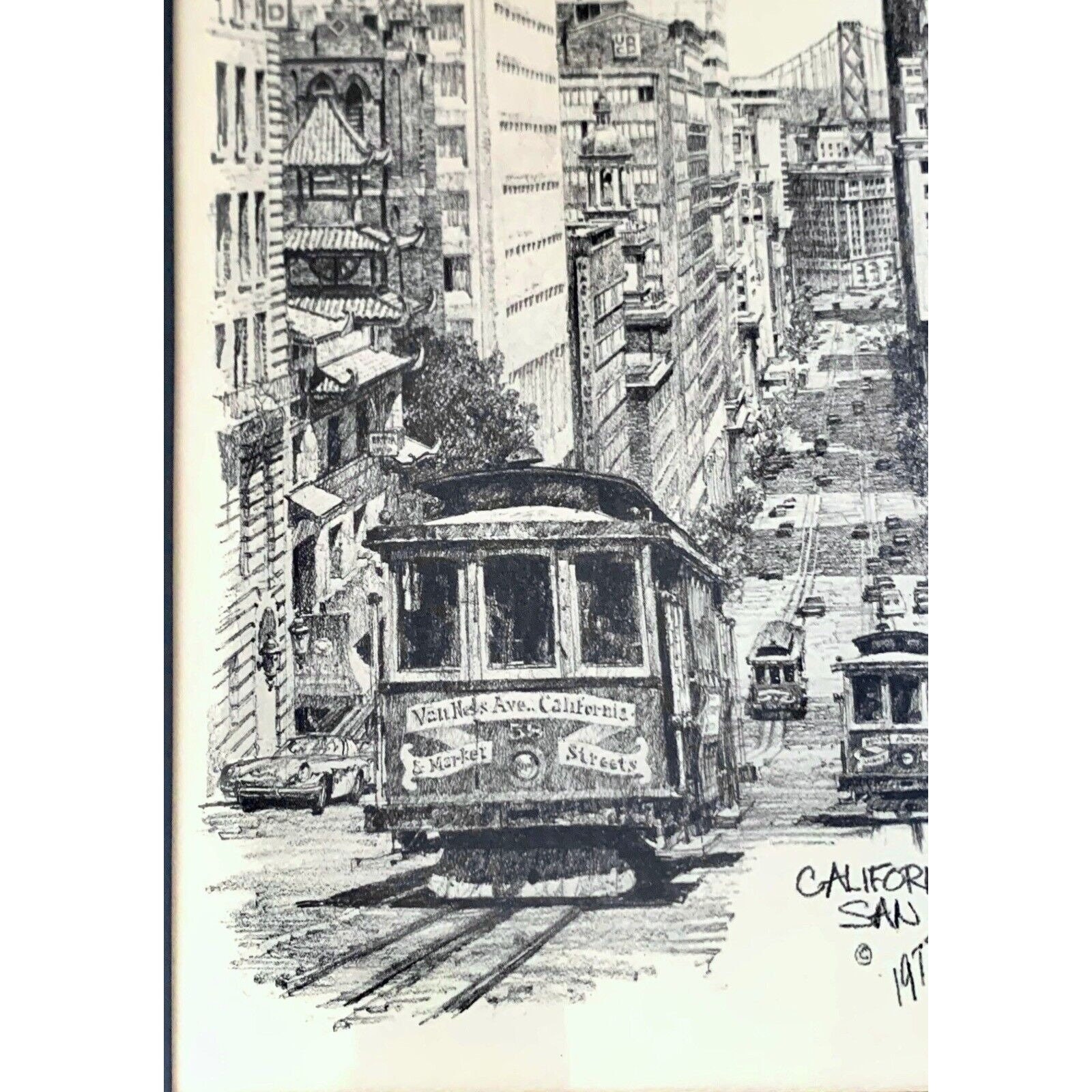 San Francisco Street California Print Signed Don Davey Drawing