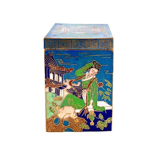 Trinket Box Oriental Cloisonné Enamel with Design… - image 1