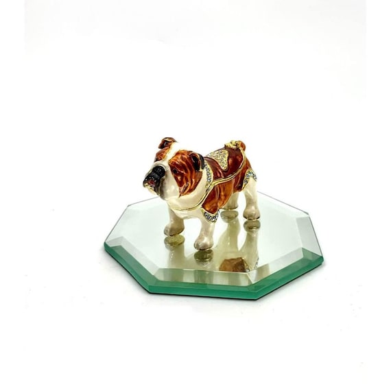 Dog BullDog Trinket Box Gemstone Enamel Adorable … - image 1