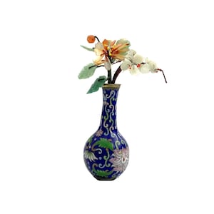 Cloisonné Miniature Vase with Jade Botanica Floral Tree Vintage Oriental Decor