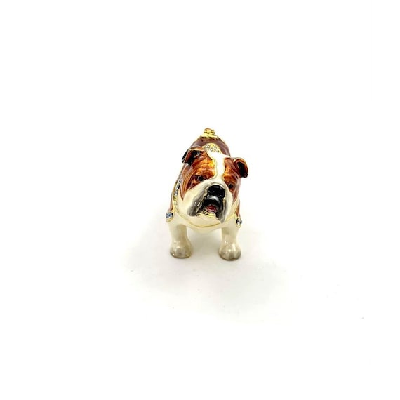 Dog BullDog Trinket Box Gemstone Enamel Adorable … - image 3