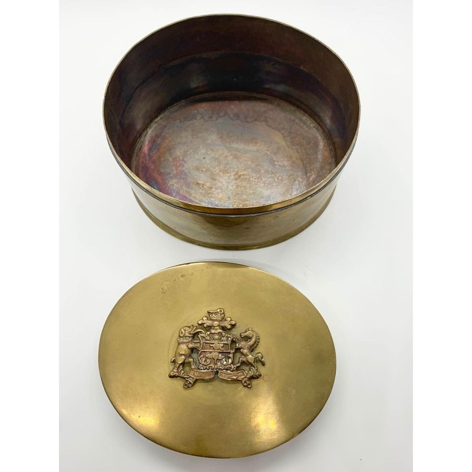 Vintage Brass Lidded Container with Royal Crested Seal on the Etsy