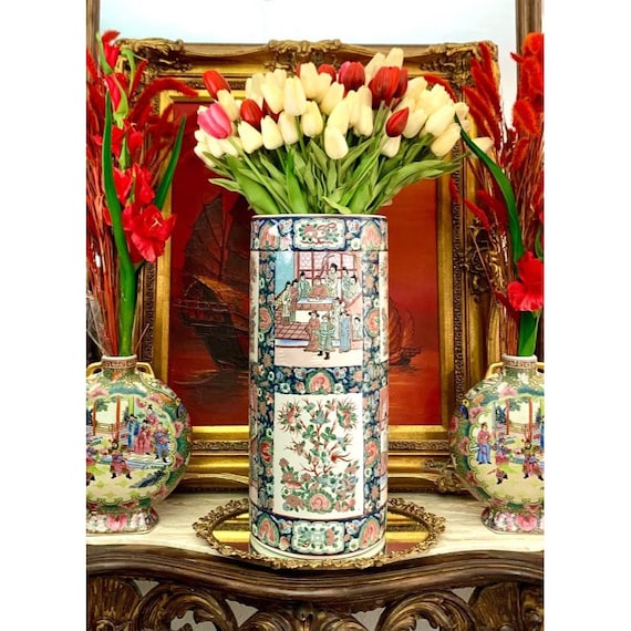 Umbrella Stand / Porcelain Vase Vintage Oriental Styl… Gem