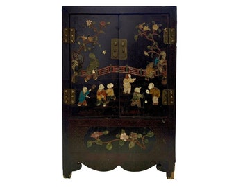 Antique lacquered Box Cabinet Chinoiserie Asian Oriental Collectibles Decor