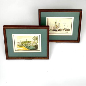 Nautical Boat Print Professionally Framed Pair Costal Wall Decor
