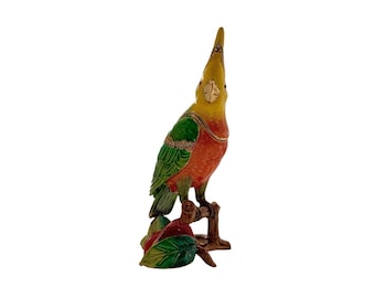 Bird Shape Trinket Box Colorful Tropical Parrot Figurine Jeweled Rhinestone Gift
