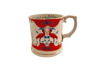 Mug Anthropologie Vintage Style Lou Rota Stoneware Ibis Bird and Flowers Design