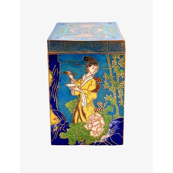 Trinket Box Oriental Cloisonné Enamel with Design… - image 5