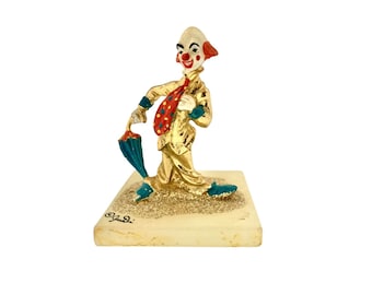 Ron Lee Figurine Clown with Umbrella Enameled on Onyx Base Vintage Collectibles