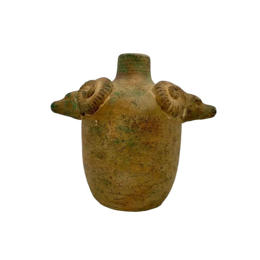 Vase With Ram Head Handle Pottery Jar Old Vintage Collectible Decor - Etsy