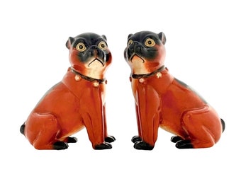 Pug Dog Statue Pair Porcelain Figurine Vintage Collectible Decor Gift