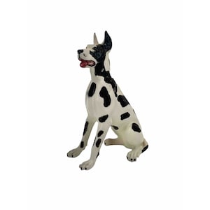 Dog Figurine Porcelain Great Dane Hand Painted Statue Signed Vintage Decor