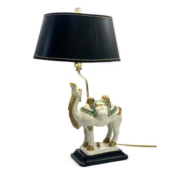 Lamp Camel Vintage Oriental Style Ceramic on Wooden Base With Nice