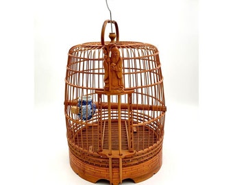 Bird Cage Oriental Bamboo Hand Carved Vintage Bird House Beautiful Home Decor