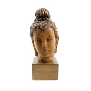 Bust Head Carved Wooden Figurine Vintage Zen Yoga Room Decor Statue