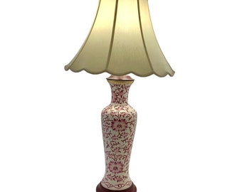 Lamp Porcelain Floral Design with Scalloped Shade Vintage English Classic Decor