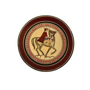 Decorative Greek Plate Pottery Wall Art Hand Painted Rider Vintage Decor