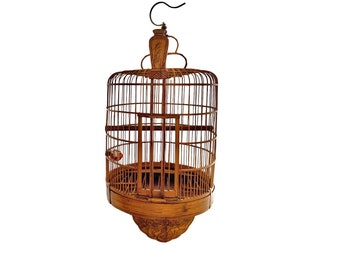 Birdcage Wood with Small Porcelain Dish and Brass Hook Vintage Oriental Decor