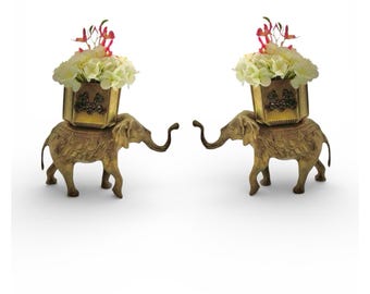 Elephant Sculpture Pair Old Vintage Heavy Brass Statues Decor