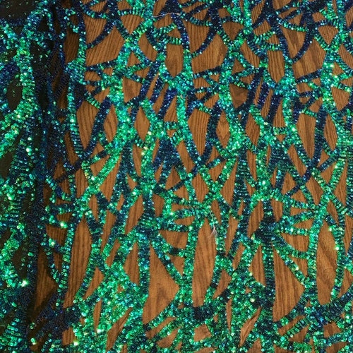 Celeste IRIDESCENT GREEN BLUE Mermaid Sequins on Black Mesh - Etsy