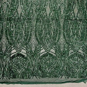 Athena HUNTER GREEN Sequins on Mesh Lace Fabric by the Yard