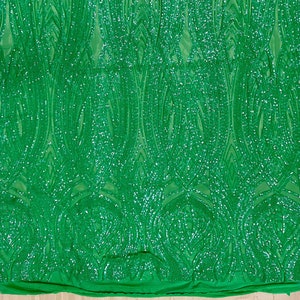 Athena GREEN Sequins on GREEN Mesh Lace Fabric by the Yard