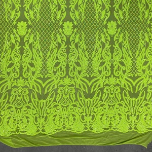 Phoebe NEON YELLOW GREEN Sequins on Mesh Lace Fabric by the Yard - 10062