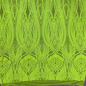 Athena LIME GREEN Sequins on Mesh Lace Fabric by the Yard