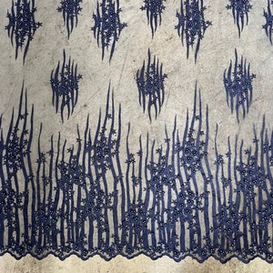 Kelsey NAVY BLUE Floral Beaded Lace Embroidery on Mesh Fabric by the ...