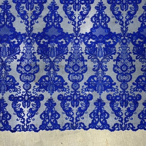 Vivian ROYAL BLUE Polyester Embroidery with Sequins on Mesh Lace Fabric by the Yard for Gown, Wedding, Bridesmaid, Prom - 10003